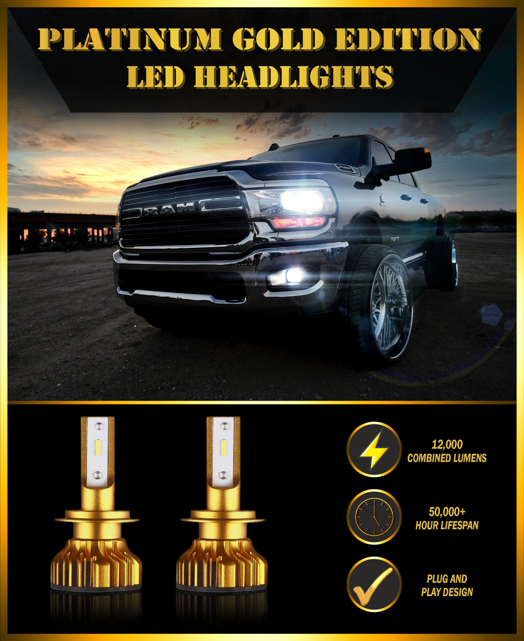 Platinum Gold Edition LED Headlights (Pair) - Adrenaline Offroad Outfitters